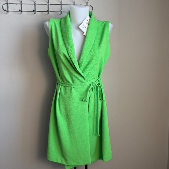 Zara NEW Women's Tie Wrap Blazer Mini Dress Size Small Green Sleeveless V-Neck - Picture 1 of 16